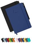 Tasalas A5 Notebooks 2 Pack with Pen - 200 Lined Pages Journal Notepads, 80 GSM, Black and Sky Blue Notebooks A5, Soft Cover, Elastic Loop, Pen Holder, Expandable Pocket - Note Books for Note-Taking