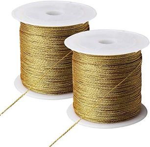 Pengxiaomei 218 Yards/656 Feet Metallic Cord Gold Twine, 2 Spool Gold Thread String for Bracelet Making Jewelry Making Thread Gold Craft String Tinsel String Craft Making Cord(0.5mm)