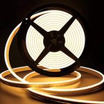 Lamomo LED Strip Lights, 12V Warm White Dimmable Led Light Strips, 16.4ft/5m Waterproof LED Neon Rope Light Flex, Silicone 3000K Neon LED Strip for Indoor Outdoor Home Decor (Power Adapter Included)