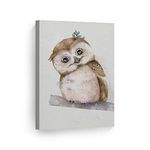 Cute Animals Watercolor Paint Owl Wall Decor Canvas Print Kids Room Decor Wall Art Baby Room Decor Nursery Decor Stretched Ready to Hang-%100 Handmade in The USA- 12x8