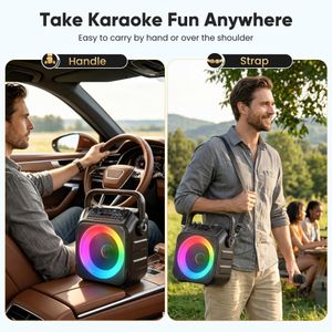 Karaoke Machine with 2 Wireless Microphones – Portable Bluetooth Speaker