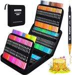 Tongfushop 120 Dual Tip Colouring Pens, Fineliners Felt Tip Brush Pens, Art Markers for Adult Colouring Books Calligraphy Painting Drawing Sketching Journal, Art Gift