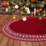 KHOYIME Knitted Christmas Tree Skirt, 36 Inches Burgundy Xmas Tree Skirt Large Rustic Christmas Decorations Holiday Room Decor Party Ornaments (Red,36")