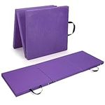 Trintion Tri-Fold 1.5" Thick Folding Gymnastics Exercise Mat Non Slip Soft Foam Yoga Mat with Carry Strap Handles for Tumbling Camping Pilates Home Training Floor Workout Aerobics 180x60x4CM (Purple)