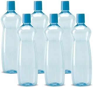 MILTON Pacific Pack of 6 Water Bottles, 1 Litre Each, Reusable Plastic Fridge Bottle Set, BPA Free and Leak Proof Bottles for Travel, Work, Blue