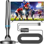 TV Aerial Indoor, Freeview Indoor TV Aerial with 560+ Miles Range+Signal Booster, 360° Reception & Magnetic Base, Support VHF/UHF/DAB Radio for All TVs, 10FT Coax Cable