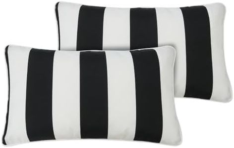 FUNHOME Set of 2 Patio Lumbar Pillows with Insert, 12”x20” Water-Repellent Fade Resistant Outdoor Lumbar Pillow, Decorative Garden Lumbar Cushions for Home Patio Coach Sofa Use-Black White Stripe