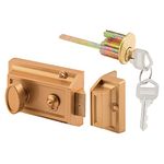 Prime-Line Products U 9967 Night Latch and Locking Cylinder, Brass Painted Diecast