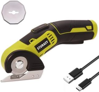 Sturasy Cordless Electric Scissors, Power Cardboard Cutter with Safety Lock, 4V 2000mAh Electric Box Cutter for Cardboard, Fabric, Carpet, Leather, Paper, Plastic, Packages, Green Rotary Cutter