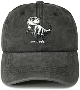 Shenbors Dinosaur Hat for Toddler, Embroidered Tyrannosaurus Baseball Cap for Boy Girl, Washed Black T-Rex Adjustable Hat for Kids Child