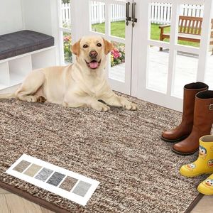 REFETONE Indoor Doormat, Front Door Mat 36"x59" Absorbent Rubber Backing Non Slip Door Mats, Washable Low-Profile Inside Floor Mat Door Rugs for Entryway, Resist Dirt Mud Mat for Dogs, Coffee/Brown