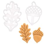 BAKERLOGY Set of Oak Leaf and Acorn Cookie Cutters - Detailed Biscuit Cutter Design for Baking and Crafts, Ideal on Fondant, Dough, Clay