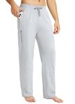 BALEAF Men's Sweatpants Cotton Yoga Cargo Pants Athletic Lounge Wide Leg Open Bottom Casual Sweat Pants with Zipper Pockets Light Grey M