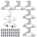 60 Kids Hangers with Clips Adjustable Hangers Grey Baby Hangers for Clothes Non Slip Childrens Hangers Toddler Hangers Kids Extendable Hanger with Hook Stackable Plastic Hangers with 30 Hanger Clips