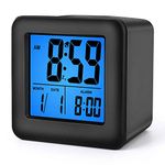 Plumeet Digital Alarm Clock Kids Alarm Clock with Snooze and Nightlight - Easy Setting Silicone Clock Display Time, Date - Loud Alarm Clock for Bedroom - Battery Powered (Black)