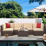 oneinmil 7 Pieces Patio Furniture Set, Outdoor Conversation Set Wicker Rattan Sectional Sofa with Coffee Table, for Garden, Backyard (Brown)