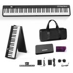 Finger Dance Folding Piano Keyboard 88 Keys, Portable Electric Keyboard with Bluetooth MIDI, Full Size Digital Piano, Wood Grain, Semi-Weighted, Touch Sensitive, with Storage Bag for Beginner