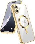 VONZEE Electroplating Transparent Clear Logo Cover for iPhone 16 Plus Case, Compatible with Magsafe, Full Body & Individual Camera Protection for Each Lens for Men & Women (Gold)