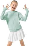 Rolanko Girls Zip Up Sun Hoodie with Thumb Holes, UV Protection Clothing for Kids Lightweight Athletic Jacket (Green,8-9Y)