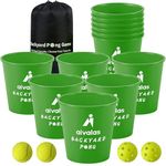 Aivalas Yard Pong Outdoor Games Set, Giant Yard Pong Game for Adults and Family with 12 Buckets, 4 Balls and a Carrying Bag, Giant Pong for Beach, Camping, Lawn and Backyard, Green