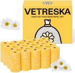 VETRESKA Dog Poop Bag Rolls Daisy Scented Leak-proof Pet Waste Bags Thick and Large Trash Bags for Dog Walking 20 Refill Rolls 300 Bags