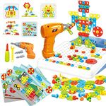 JACKEYLOVE 261 Pcs STEM Toys Kids Drill 2 in 1 Educational Set with Electric Drill Puzzle and Button Art Toy for Boys and Girls Ages 3 4 5 6 7 8…