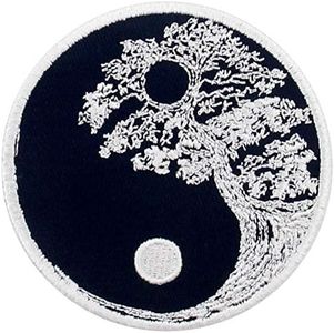 ZEGINs Buddhist Zen Yin Yang Tree Patch Embroidered Applique Iron On Sew On Emblem