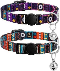 CollarDirect 2 PCS Breakaway Cat Collar with Bell Tribal Nylon Pet Collars for Cats Kitten (Pattern 1 + Pattern 2)