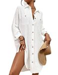 Bsubseach Swimsuit Coverups for Women Button Down Beach Shirt Dress Bathing Suit Cover Up Resort Wear White M