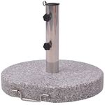 vidaXL 45cm Granite Round Parasol Stand - Outdoor Umbrella Base Holder with Stainless Steel Pipe and Handle, Includes Adapters for Various Pole Diameters, Easy Transport Design