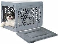KindTail PAWD Collapsible Puppy and Dog Crate + Washable Bed - Stylish Pet Kennel with Comfortable Pad - Safe Indoor Set - Lightweight, Compact & Portable for Travel - Small Grey