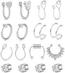 D.Bella Fake Septum Fake Nose Ring Hoop 20G Faux Nose Piercing Hoop Clip on Nose Rings Non Piercing Fake Nose Septum Lip Ear Ring Faux Body Piercing Jewelry for Women Men, Metal, stainless-steel