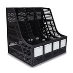 SAYEEC Desk Magazine Holder File Organizer 4 Compartment Plastic File Holder File Dividers Folder Rack Sorter Document Cabinet Display Storage Organizer Box for Home Office School Black