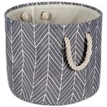 DII Collapsible Herringbone Polyester Storage Basket, Small Round, Gray