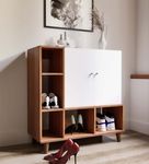 COUCH CULTURE Brogan 2 Door Engineered Wood Shoerack | Footwear Organizer |7 Shelves | Open Shelves Slipper Sandals Stand | Wooden Shoe Rack for Home - (Finish Color - Leon Teak, Knock Down)