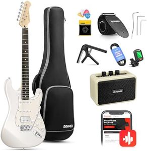 Donner Electric Guitar Kit, Full Size 39 Inch Solid Body E Guitar Set with Amplifier, Bag, Capo, Strap, String, Tuner, Cable and Picks (Polar White)