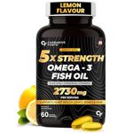 Carbamide Forte 5X Strength Omega 3 Fish Oil Capsules 2730mg with Omega 3 Supplement 1590mg and added Vitamin A, D, E & Aloevera with Fish Oil for Men & Women - 60 Softgel Capsules