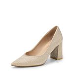 DREAM PAIRS Women’s High Chunky Closed Toe Block Heels Pointed Toe Wedding Party Elegant Slip On Pumps Shoes, Gold, 8.5