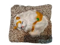 TREK TOYS WORLD Sleeping Cat Plush Toy with Press Simulation Sound, Sleeping Cat Stuffed Animal Toys with Sound for Kids Car Dashboard & Office Desk Decoration (Tan & White)