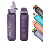 WISHKEY Plastic Leak Proof Sports Bottle for Gym, Office, Water Bottle for Kids and Adults, 1000 ml, 6+Years (Pack of 1, Assorted)