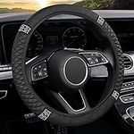 Bling Soft Leather Steering Wheel Cover, 15 Inch Colorful Bling Crystal Rhinestones Auto Elastic Steering Wheel Protector for Women Girls, Car Accessories for Most Cars (Black)