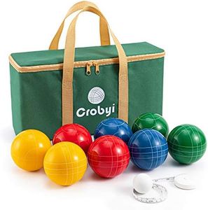 Crobyi Bocce Balls Set, 90mm Regulation Size and Weight, Durable Beach/Yard/Lawn Game for Kids, Adults and Family. Including 8 Bocce Balls, Pallino, Measuring Rope and Carrying Bag.