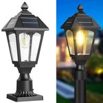 Solar Post Lights, Dusk to Dawn Solar Lamp Post Light with Pier Mount Base, Outdoor Solar Post Lights Waterproof for Yard Garden Pathway Deck Landscape Pole Pillar,Solar Lights for Outside(Warm White)