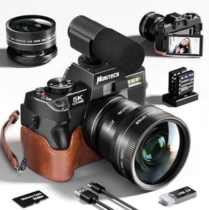 Appareil Photo numérique pour la Photographie et la vidéo,5K Caméra Vlogging 48MP pour Youtube avec écran Flip 180°,Zoom numérique 16X, Grand Angle 52mm, dragonne en Cuir, 2 Batteries（S100,Noir）