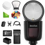 GODOX V1-N Flash for Nikon Flash Speedlite Speedlight, 76Ws 2.4G TTL Round Head, 1/8000 HSS, 480 Full Power Shots, 1.5s Recycle Time, 2600mAh Lithium Battery w/Diffuser Reflector Color Filters