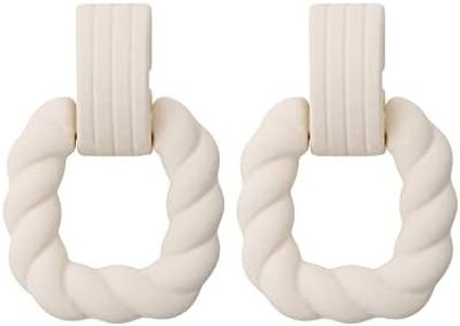 RUOFFETA Rectangle Earrings for Women, Acrylic Square Earrings Twisted Geometric Statement Earrings (Cream)