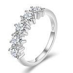 KRKC Moissanite Wedding Band for Women, Moissanite Five Stone Band Anniversary Band,18K White Gold Plated 925 Sterling Silver Wedding Rings Promise Rings Lab Created Diamond Eternity Rings,Engagement Ring for Her, 1.5ct