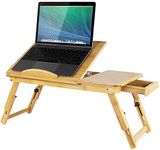 Mount-It! Laptop Bed Tray with Tilting Top and Pullout Storage Drawer | Adjustable Breakfast Table with Foldable Design | Eco-Friendly, Natural Bamboo Laptop Tray (MI-7212)