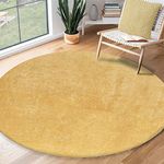 the carpet Relax Rug, Modern, Fluffy, Short Pile, Non-Slip Underside, Washable up to 30°C, Super-Soft, Fur Look, Gold, 120 x 120 cm, Round