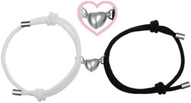 Oeyliz Couples Bracelets 2PCS Women Men Matching Bracelets Couples Matching Heart Shaped Adjustable Bracelet Valentines Day Gifts Relationship Bracelets Boyfriend Girlfriend Best Friend (White+Black)